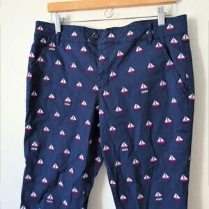 Tory Burch Sailing Print Pants Sz 31‎ Nautical Navy Blue Preppy Cropped Vacation